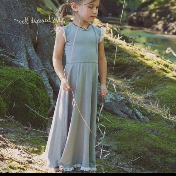 NWT Girls Well Dressed Wolf Day In May Soft Gray Long Maxi Dress Knit Lace sz 6 - Picture 1 of 5